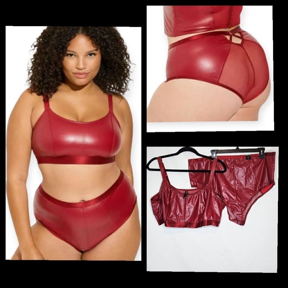 4X 26W Torrid Red Pleather Bralette Panty Set Match Satin Trim Cheeky Lingerie